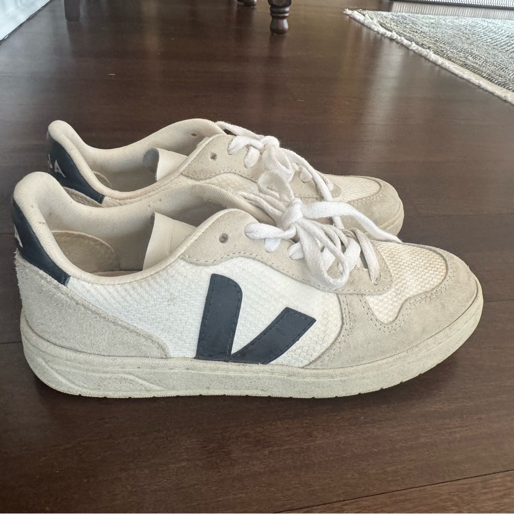 Veja White and Navy Sneakers